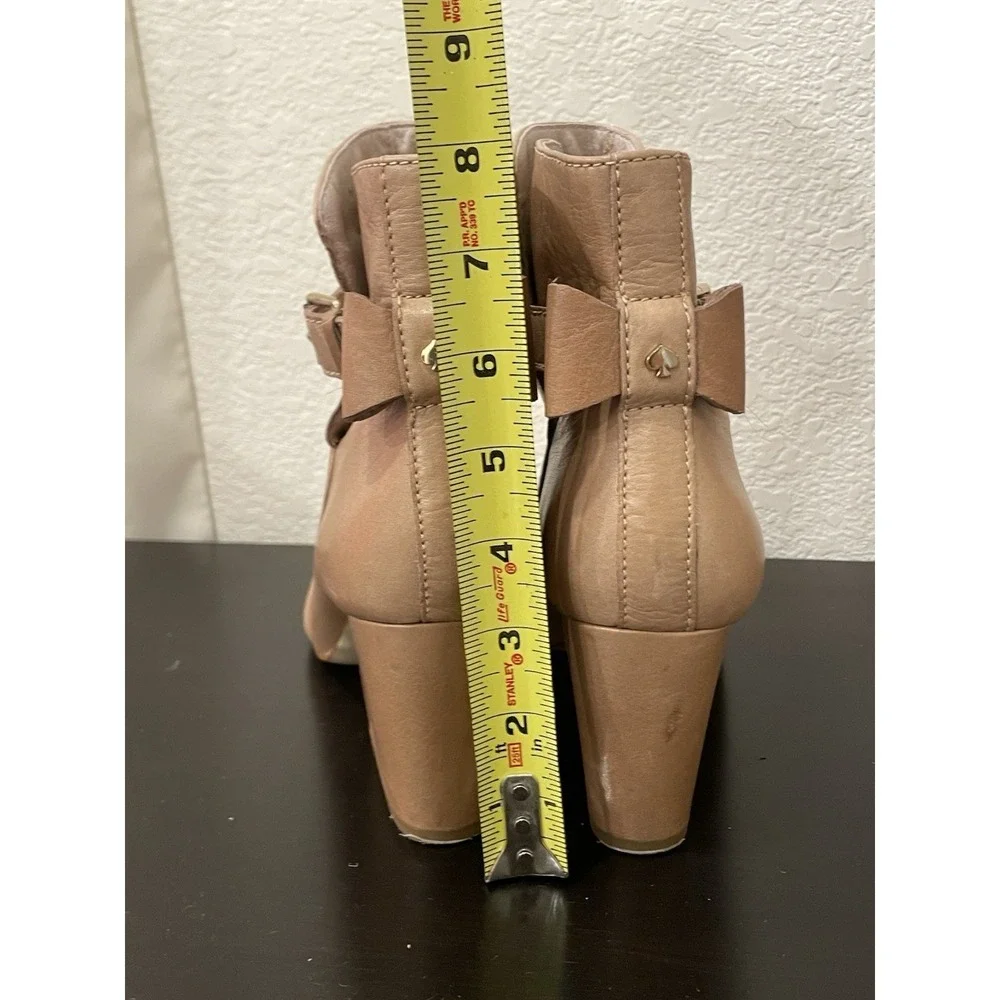 Kate Spade Ankle Boots Women 10M‎ Tan Leather Bow Block Heel Shoes
